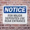 Signmission For Major Deposits Use Rear Entrance, 10 in W x Rectangle, Plastic OS-2PACK-NS-P-710-L-12855 - alternate 7